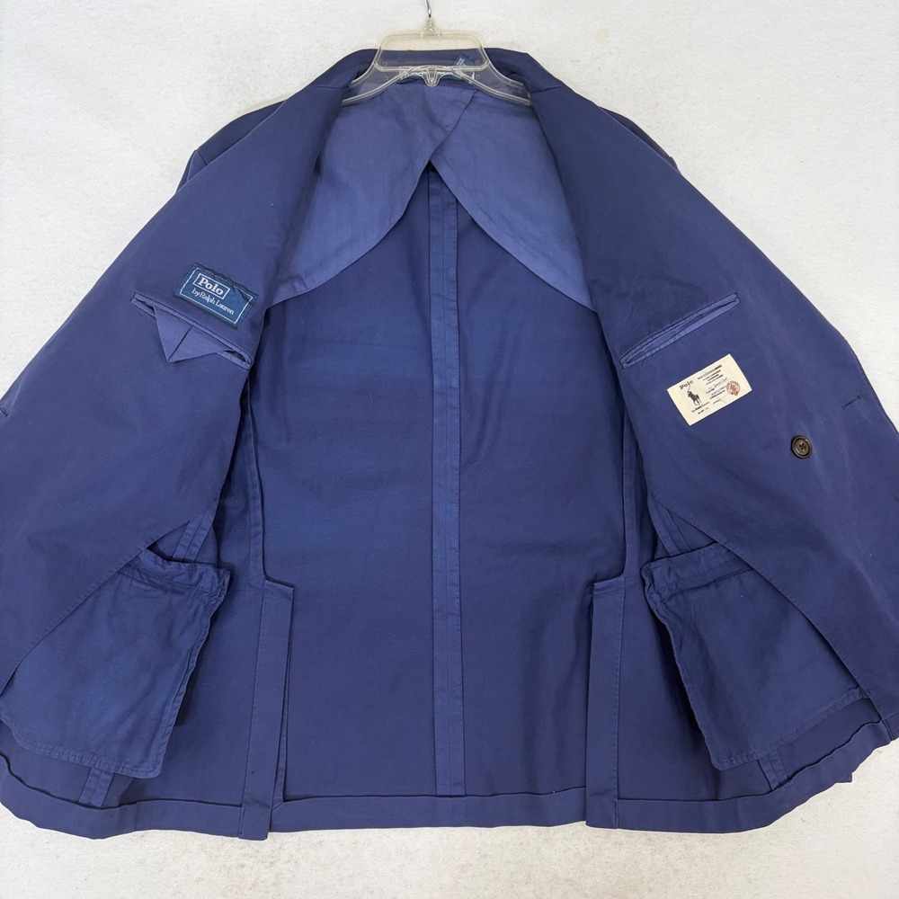 Polo Ralph Lauren 715 Blazer Men's 42R Blue Cotton Chino Double Breasted Coat - Picture 4 of 14